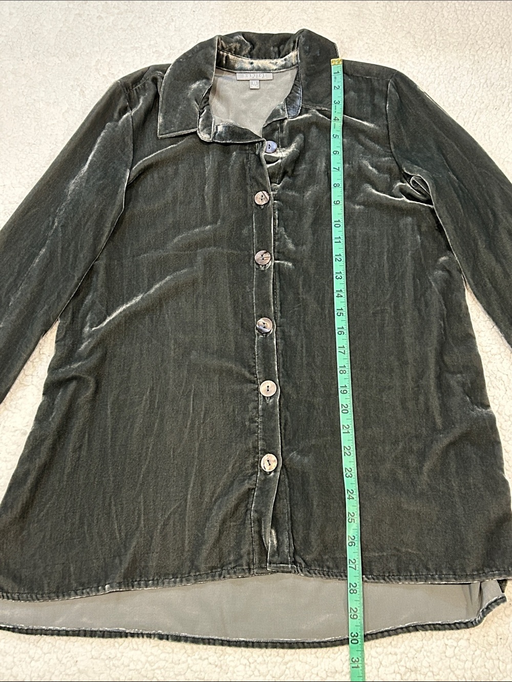 Habitat Velvet Button Down Tunic Blouse Top XS Olive Khaki Green Gray Lagenlook - Picture 13 of 15